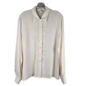 VTG Escada Margaretha Ley Silk Blouse 42 Cream Off-White Lattice Detail Germany